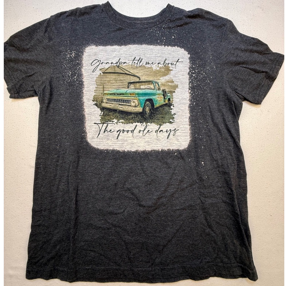 Gildan T-Shirt Women L Charcoal Grandpa Tell Me‎ About The Good Ole Days Truck